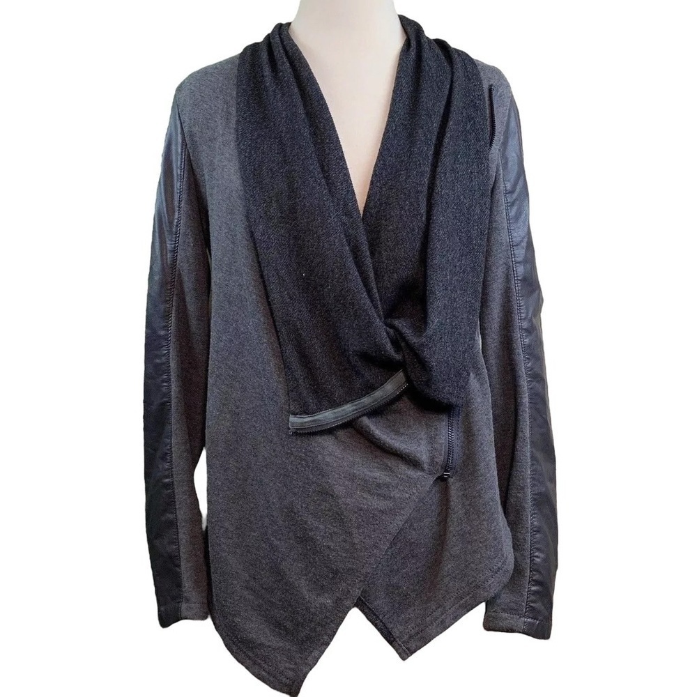 Blank NYC Faux Leather Moto Jacket Draped Cowl Asymmetric Zip Gray Size Small